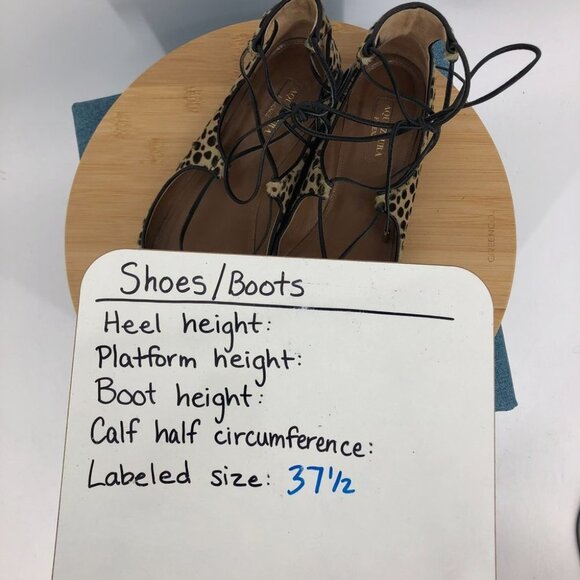 AQUAZZURA Christy Leopard-print Calf Hair Point-toe ankle wrap Flats 37.5 - Picture 14 of 16